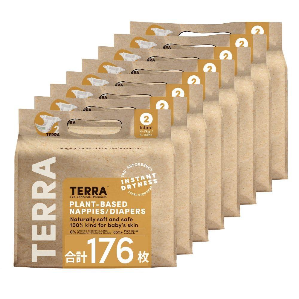 TERRA(テラ) お襁褓 176枚(22枚×8容器に並べる) 超吸いいれる 肌に愛想のいい オムツ 夜用 お出かけ 感じやすい肌 さらさら 通気性 赤ちゃん期 磁気テープ (4～7kg) Infant Diaper