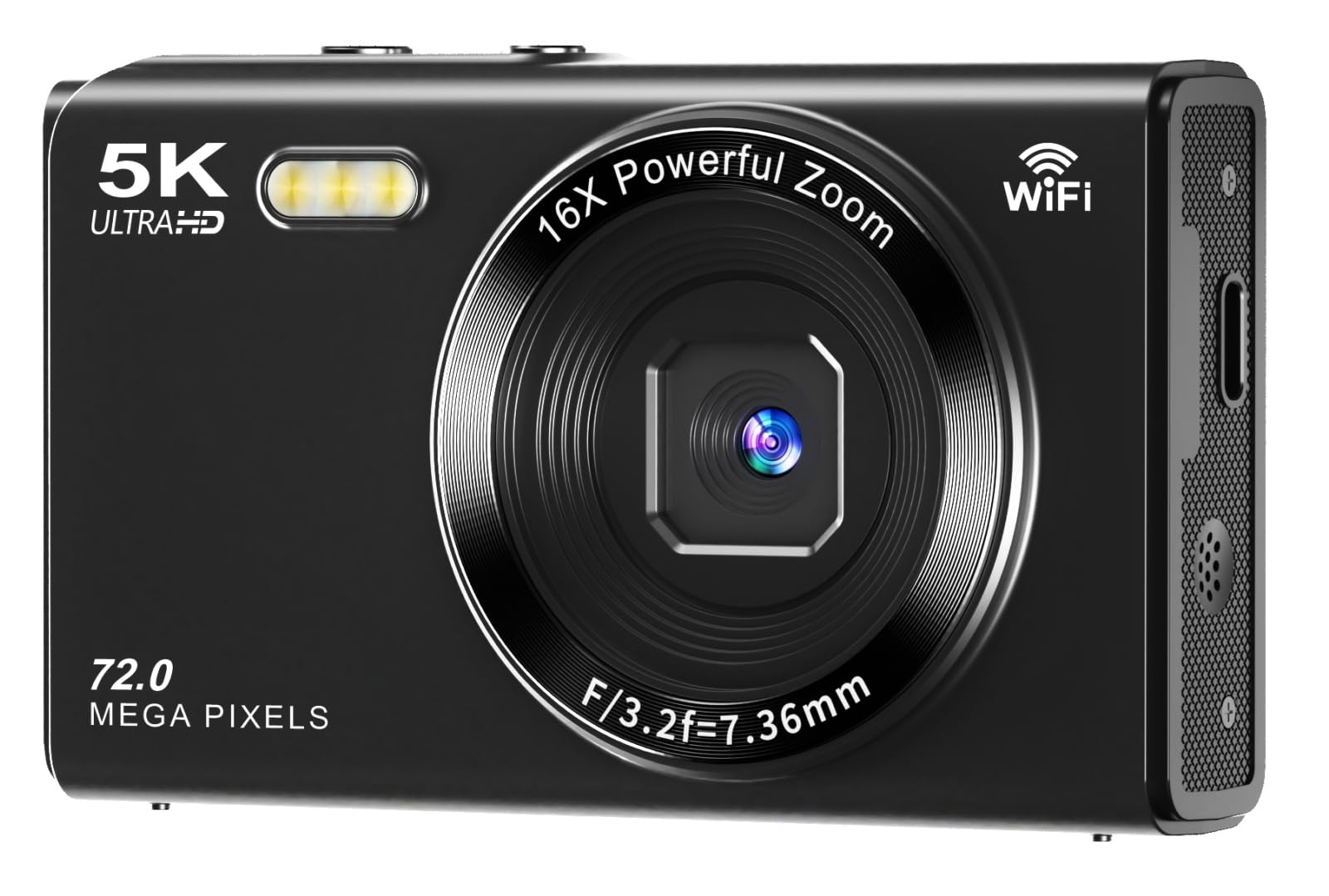 YULINJIA デジタル写真機 5K ディジカメ スマホに送れる WIFI移らす役立つこと 7200万絵素 オート興味の中心役立つこと 16倍デジタル望遠レンズ LEDともし火 webカメラ 2.8inデイスプレイ 蓄電池2枚属する 赤ちゃんや未経験者向けコンデジ 赤ちゃんの日 新年 クリスマス差し上げ物(黒いこと）