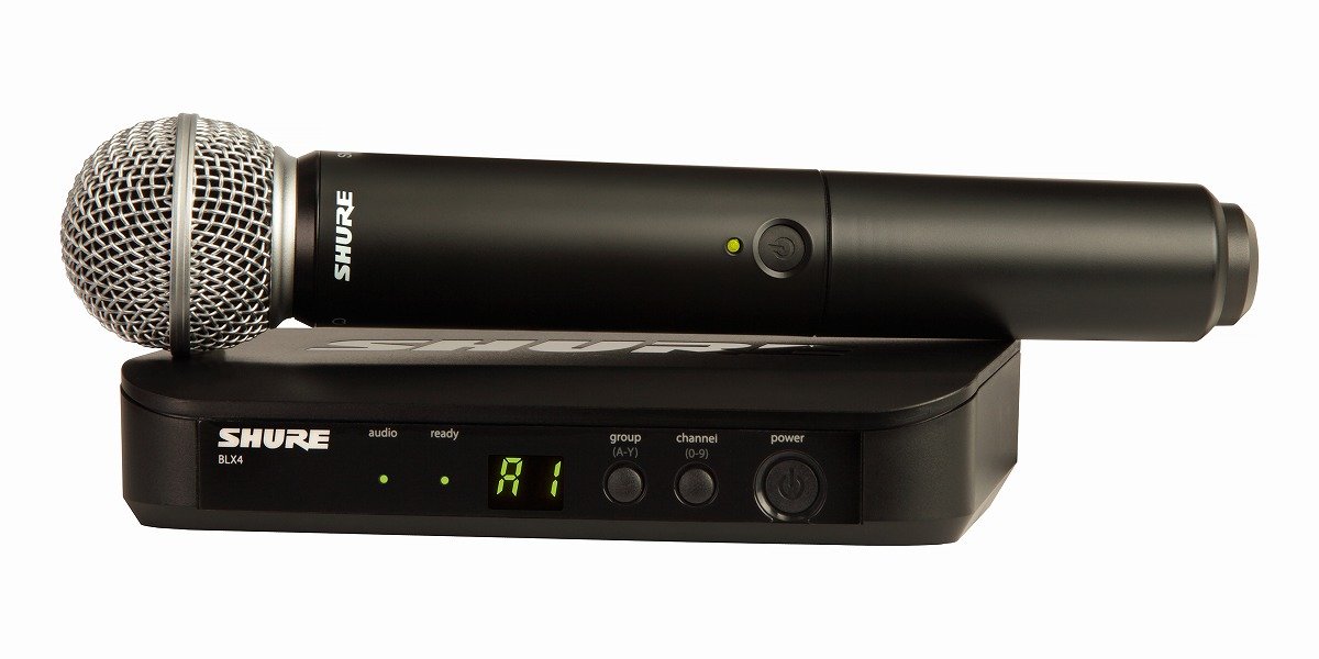 SHURE シュア ワイヤレスマイクシステム BLX24/SM58 : BLX2/SM58ハンドヘルド型ダイナミックマイク BLX4受信機 プロ 仕様 歌 歌手 ボーカル パフォーマンス ライブ イベント プレゼン 演説 カラオケ 最大6チャンネル同時使用可能 最大電波到達距離 約90m 最大14時間連続使用|フォーチュネスマート