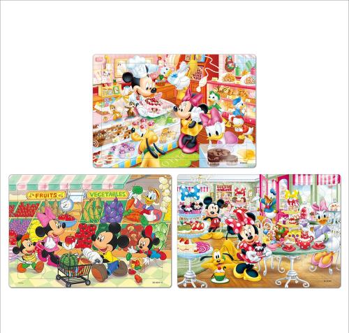 テンヨー(Tenyo) 日本製 チャイルドパズル ディズニー ミッキーマウス お店シリーズ 40・60・80ピース ステップアップ3点セットA こども向けパズル 抗菌コート おかたづけ専用カバー付き 3才以上画像