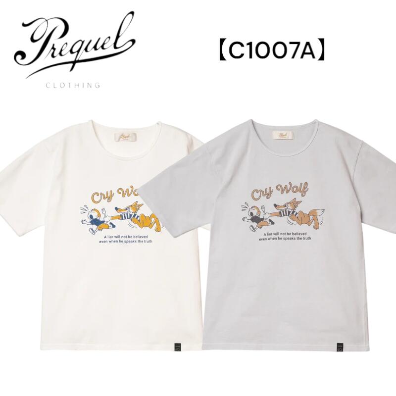PREQUEL プリクエル  C1007A Nose Art Print T-shirt  ノーズアートプリントティーシャツ 高品質 半袖ティーシャツ メンズティーシャツ イソップ童話「狼御坊さん」【貨物輸送無料】