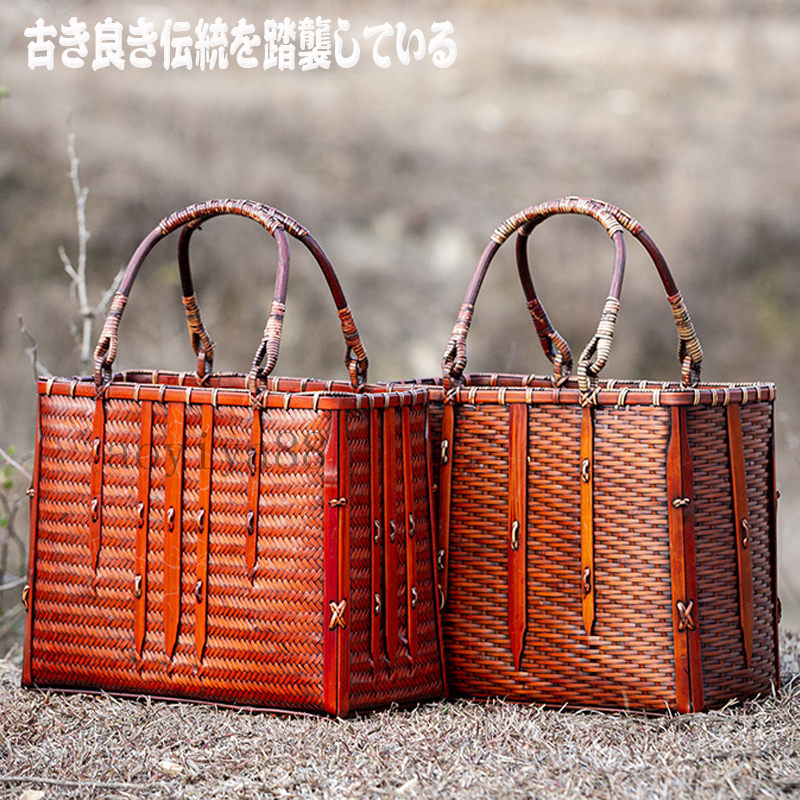 カゴバッグ 浴衣かごバッグ レディース ハンドバッグ 手作り 巾着付き 自然素材 桜見 花見大会 キャンプ 家族