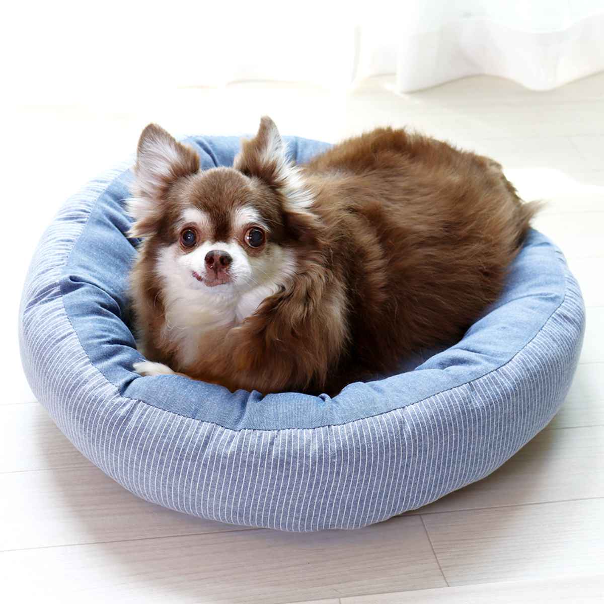 ペットベット ふわふわベッド ペット用 ストライプ柄 （ ペット用ベッド 犬用品 猫用品 ベッド ペット ふわふわペットハウス 洗える ペット用品 ペットベッド ネコ かわいい 寝床 室内 小型犬 ねこ クッション 滑り止め 丸型 ）