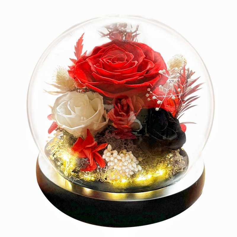 永生花球形ガラスカバーバラ花ヒマワリプレゼントクリスマスバレンタインデープレゼント永生花球形