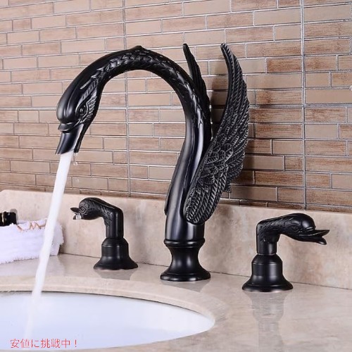 白鳥表現スタイルの二階建てバスお座敷 水栓ジャズバンド 黒 Ornate Swan Style Bathroom Sink Faucet Combo Deck Mount Sink Black