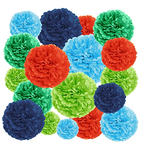 ティッシュポムポム　室内飾り用・デコレーションに　Blue, Green, Orange