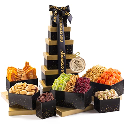 Dried Fruit & Nuts Gift Basket Black Tower + Ribbon (12 …