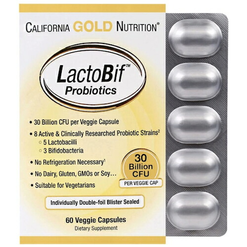 California Gold Nutrition LactoBif プロバイオティクス 300億個 植物性カプセル 60錠 カリフォルニアゴールドニュートリション