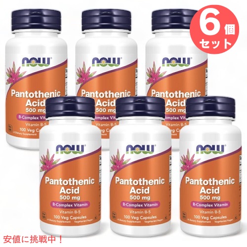 【6本書き割り】NOW Pantothenic Acid 500 瓱 100 Caps #0486 ナウ パントテン酸（ヴィタミンB5） 500瓱