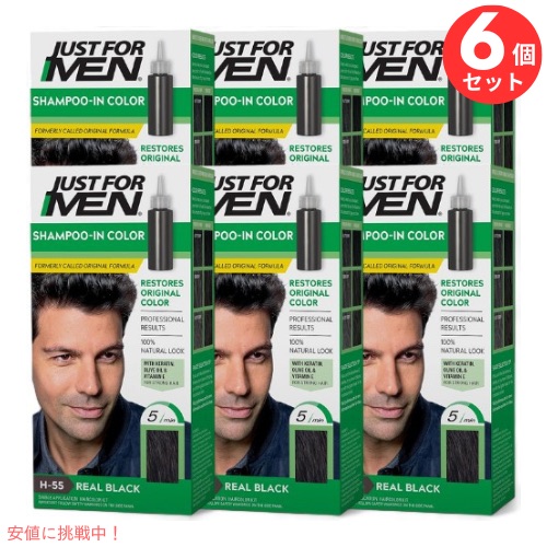 6個仕かける Just For Men ジャストフォーメン 薄墨色髪の毛用 髪の毛色合い シャンプーインカラー [H-55 実際的黒いこと] Shampoo-In Color H-55 Real Black 全体染め用-ヘアケア・スタイリング-白髪染め