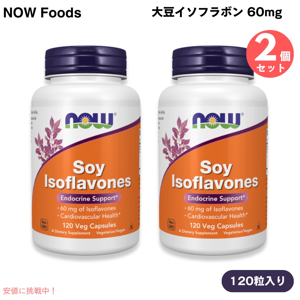 2個セット ナウフーズ NOW Foods 大豆イソフラボン 60mg 120粒 植物性カプセル #3288 Soy Isoflavones 120 Veg Capsules｜Founder