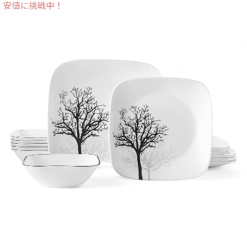 [18個セット・6人分] コレール ガラス食器 ティンバーシャドウズ お皿 ボウル ディナーセット [白] Corelle 18-Piece Vitrelle Glass Timber Dinner Set