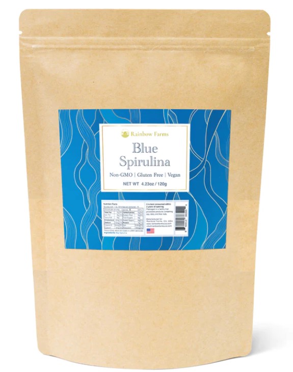ブルースピルリナ Blue Spirulina 120g 無芳ばしさ 無染めつける 遺伝因子組み換え不当て嵌める NON-GMO, Gluten Free, Vegan レインボーファームズ