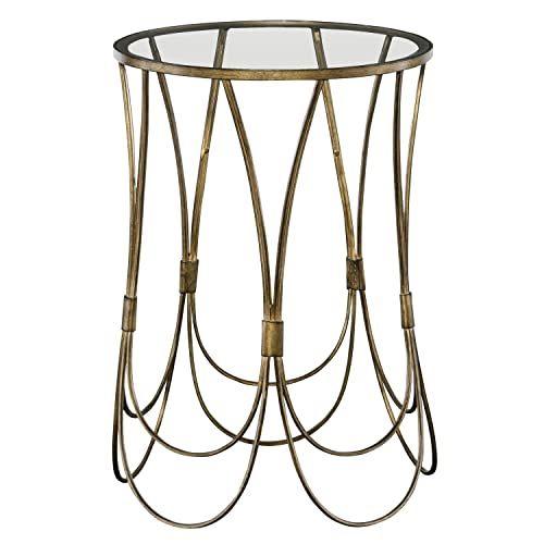 Uttermost 25056 Kalindra --22インチのアクセントテーブル、透明な強化ガラスを使用したアンティークゴールド仕上げ