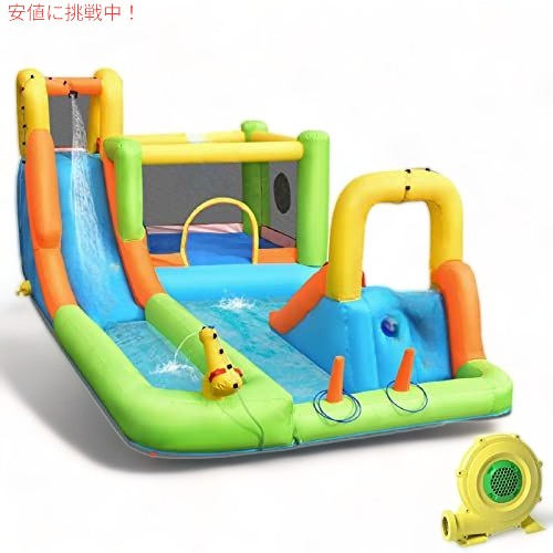 HONEY JOYインフレータブルウォータースライドバウンスハウス、7 In 1ジャンピングバウンサーキャッスル（950wブロワー付き添い人）