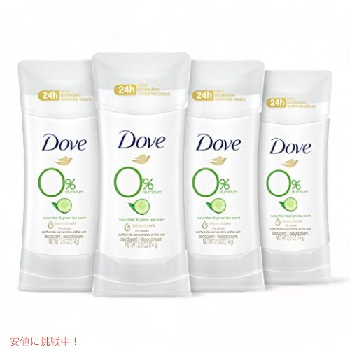 Dove 0% 軽銀剤黄瓜と緑茶、1/4 および 0% 気狂い水練り合わせる、2.6 薬局衡オンス (4 個風呂敷き包み)