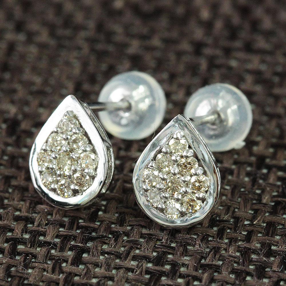 鑑別書付 計0.18ct ダイヤモンド ピアス K18 ホワイトゴールド WG 18金 ペアシェイプ ドロップ 雫 ダイアモンド ダイヤ パヴェ レディース スタッドピアス 4月誕生石|Four Seasons Jewellery