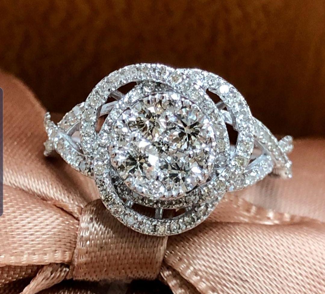 ダイヤモンド リング K18 ホワイトゴールド 計0.9ct 鑑別書付 WG 18金 ライン フラワー ローズ ダイアモンド ダイヤ レディース 指輪 4月誕生石 【コンビニ受取対応商品】
