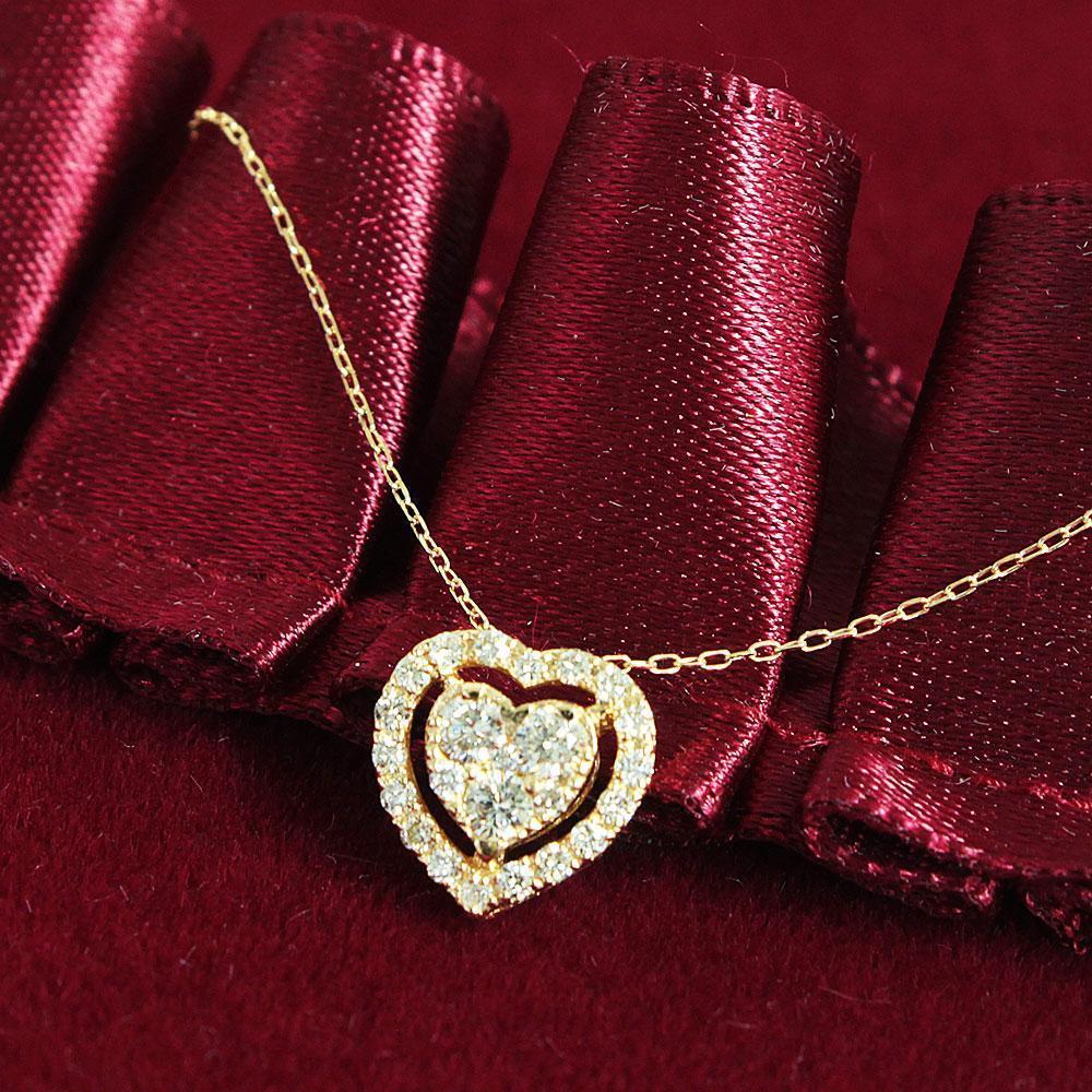 計0.3ct ダイヤモンド ネックレス K18 イエローゴールド 鑑別書付 ダイアモンド ダイヤ YG 18金 ハート ペンダント レディース 4月誕生石