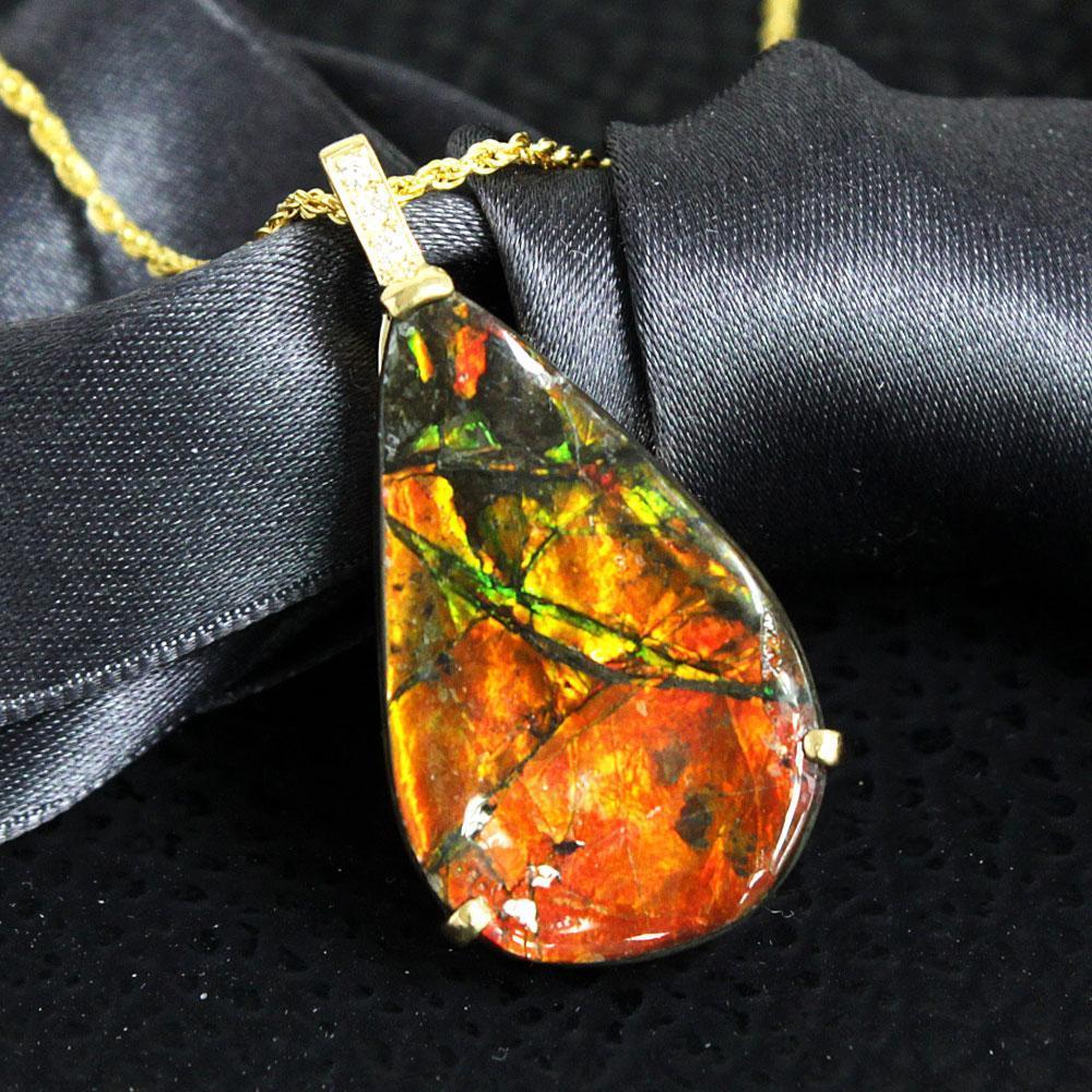 超希少美品!13ct アンモライト ダイヤ K18 yg ネックレス 鑑別 送料無料|Four Seasons Jewellery