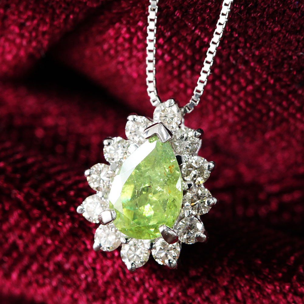 【幻のガーネット】0.52ct 天然デマントイドガーネット 0.2ct 天然ダイヤモンド K18WG ネックレス 鑑別書付
