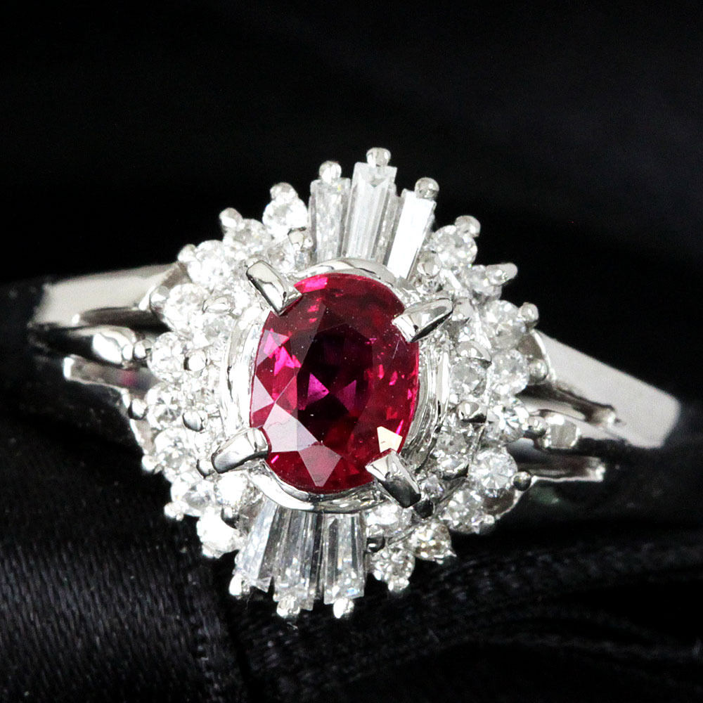真紅！0.4ct ルビー ダイヤモンド プラチナ リング 鑑別書付 Pt900 指輪 7月誕生石