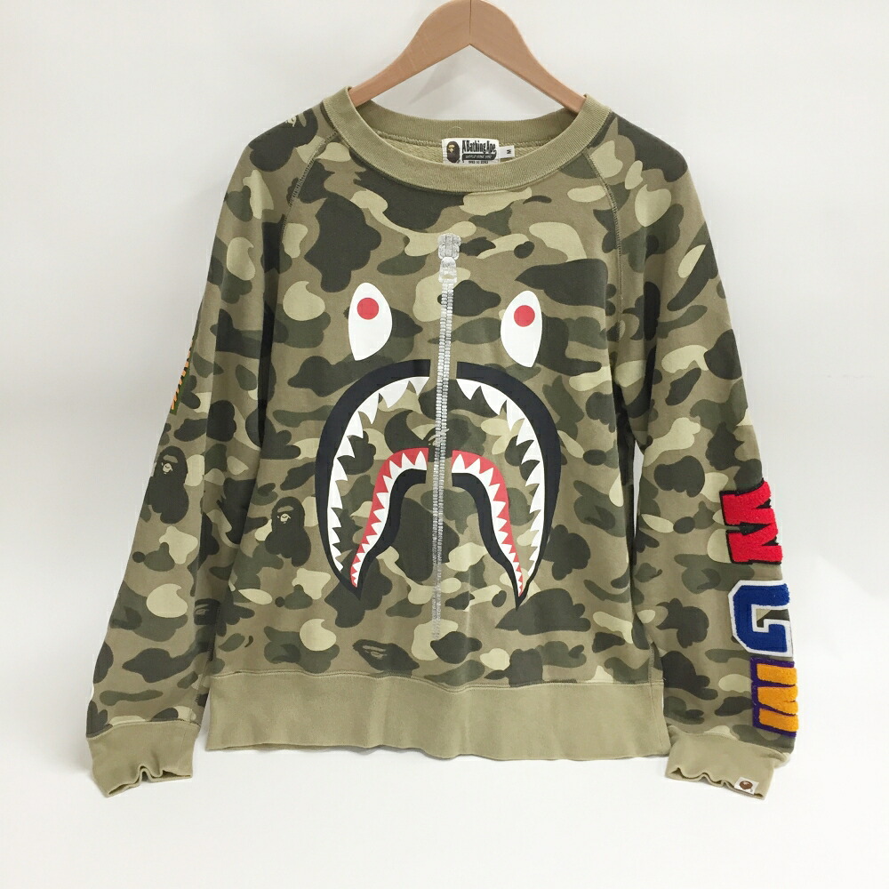 A BATHING APE(ア・ベイシング・エイプ)アームプリントシャークスウェット/001SWC801003Xサイズ:Mカラー:カーキ【中古】【126 ストリート】【鈴鹿 併売】【126-260721-03OS】|フーリエ 店