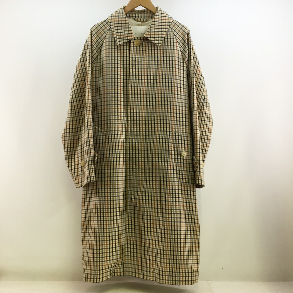 マッキントッシュ ステンカラーコート ベージュ チェック柄 ライナー付 撥水 エクラ掲載】コットンチェックダブルフェイスステンカラーコート