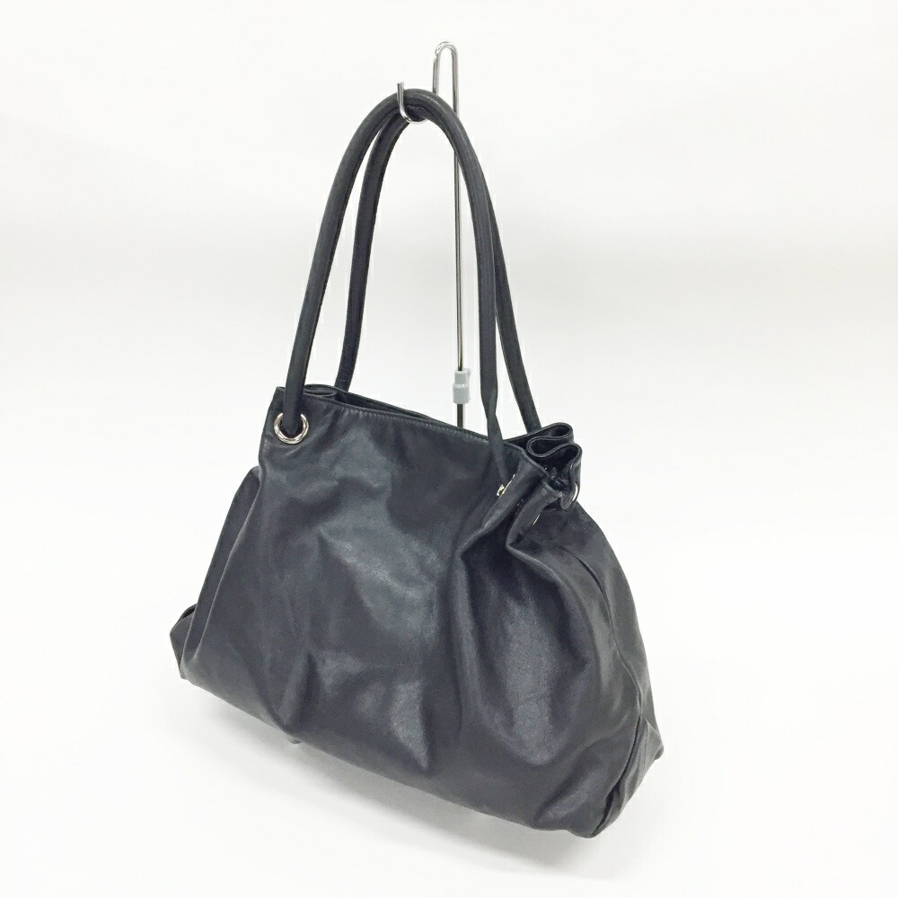お値下FURLA ブラック レザー ショルダーバッグ　巾着 フルラ 2way 巾着 レザーショルダーバッグ ハンドバッグ