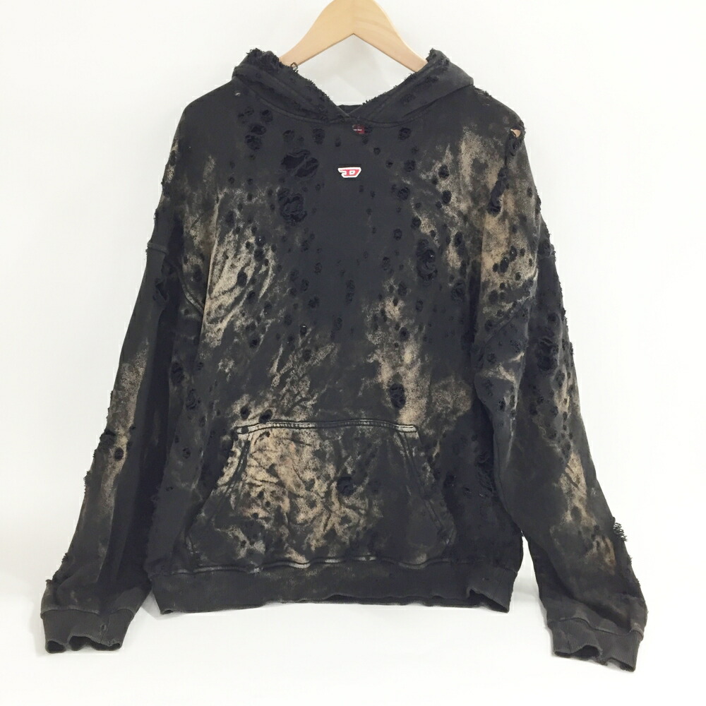 DIESEL(ディーゼル)Damaged Pullover Hoodie 不都合産業プルオーバーパーカーサイズ：S色合い：黒いこと【中古】【122 はたご屋界面】【鈴鹿 併売】【122-251107-06os】