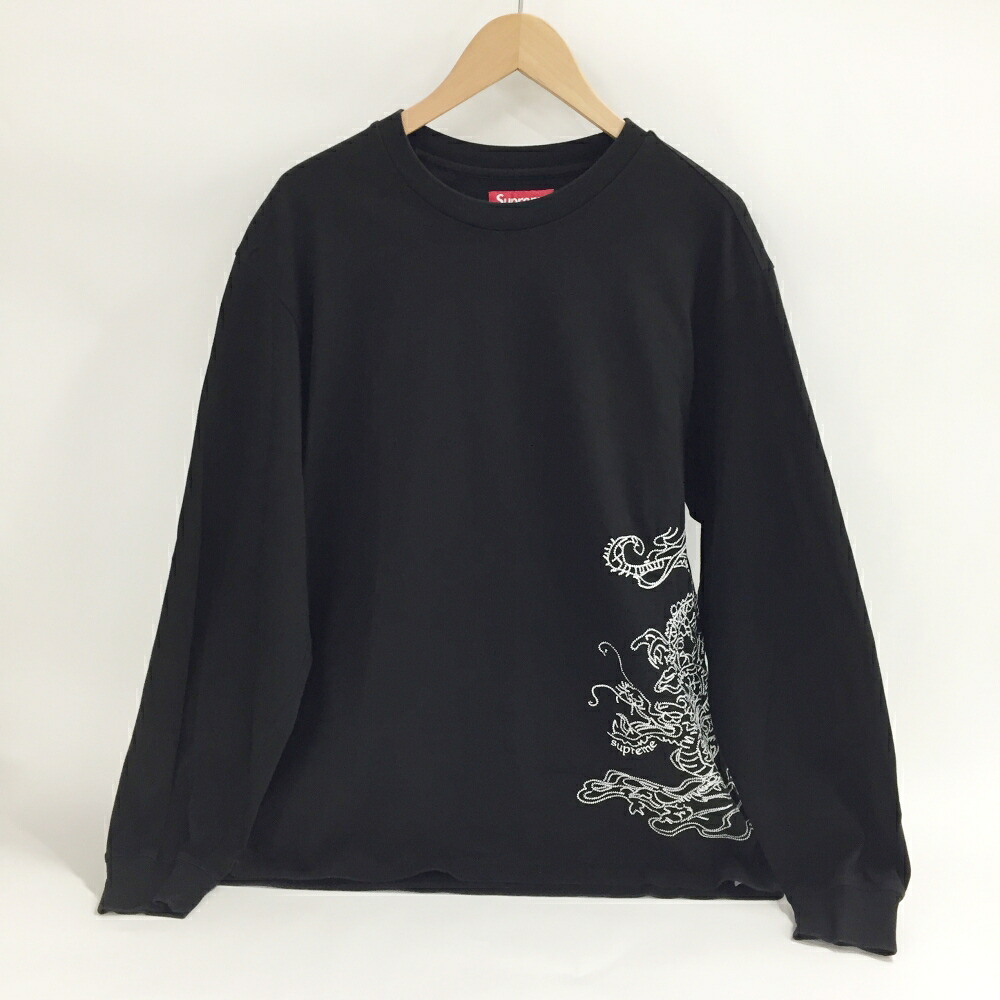Supreme(シュプリーム)Dragon Embroidered L/S Top火竜 エンブロイダード  長袖ティーシャツ大いさ：M色合い：黒いこと【中古】【126 表どおり】【鈴鹿 併売】【126-260116-04os】 トップス-Tシャツ・カットソー-メンズファッション
