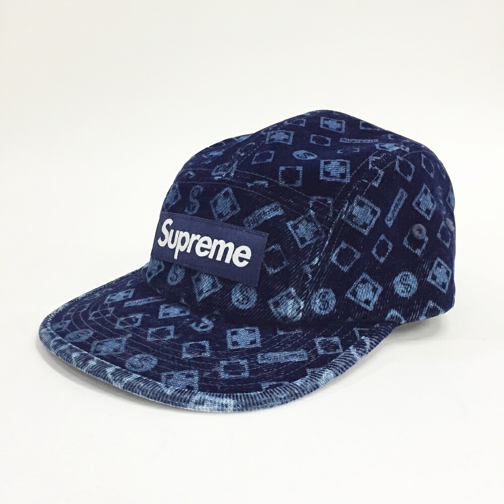 Supreme(シュプリーム) Flocked Denim Camp Cap/フロックド デニム キャンプ キャップ サイズ：表記サイズ58cm カラー：ネイビー 【中古】【136 その他帽子】 【鈴鹿 併売】【136-260324-12OS】
