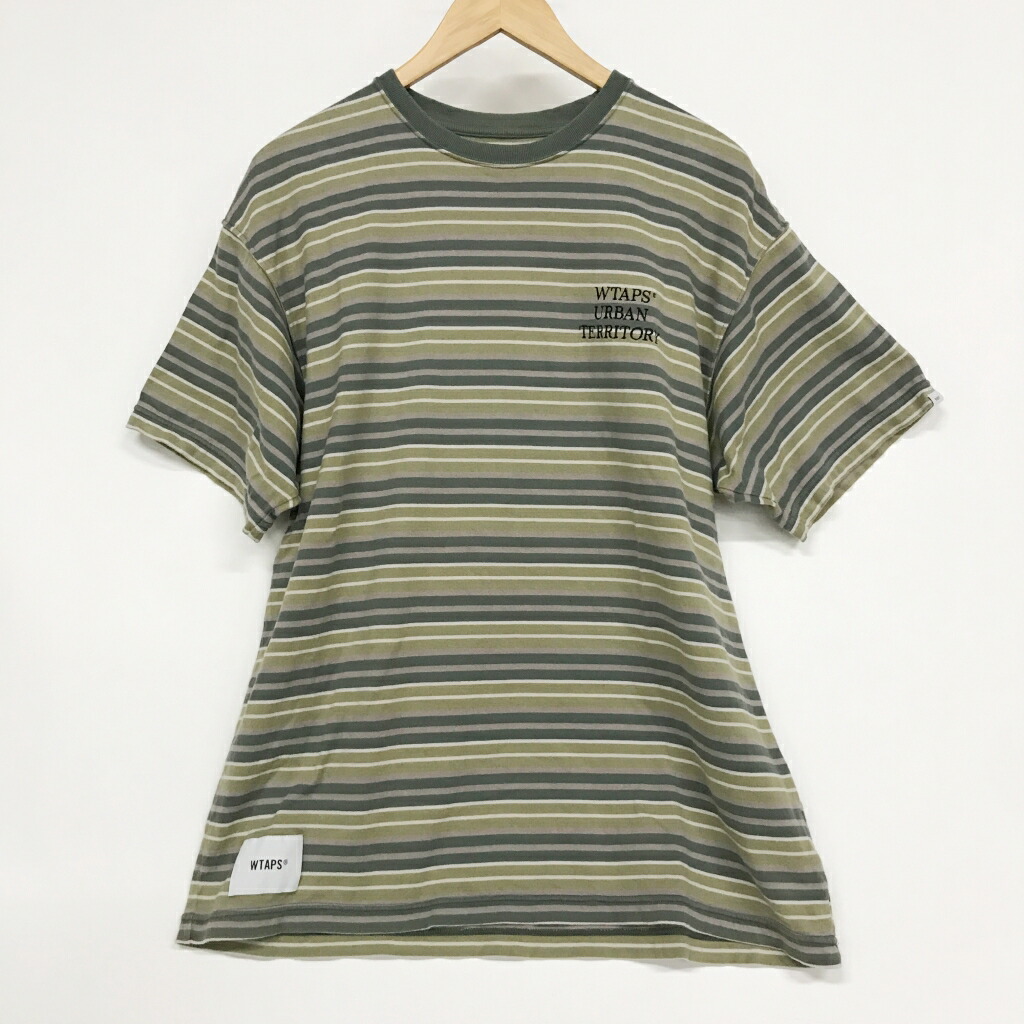 WTAPS(ダブルタップス) 23SS ボーダー 半袖 TEE 231ATDT-CSM27 サイズ:02 カラー:カーキ 【中古】【127 ルード】 【鈴鹿 併売】【127-230823-08NS】