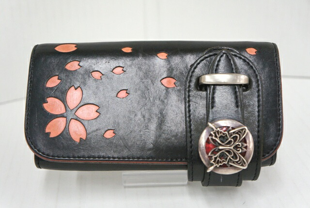 楽天市場 Alzuni アルズニ 桜ウォレット 桜柄 型押し コンチョ 蝶々 カラー Black Pink 中古 財布 四日市 併売品 138 01th フーリエ 楽天市場店