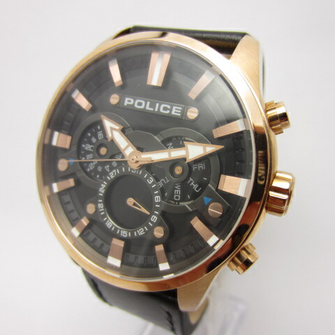 楽天市場 Police ポリス Pl 144jsr 02 Escape エスケープ 腕時計 メンズ レザー ブラック ローズゴールド マルチ ファンクション 中古 141 時計 四日市 併売品 141 0709 07oh フーリエ 楽天市場店