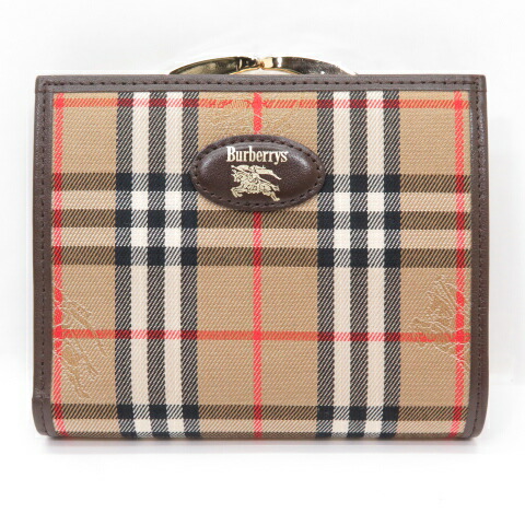 BURBERRY LONDON 二つ折りがま口財布 チェック柄 レザーウォレット BURBERRY バーバリーチェック柄 がま口 二つ折り財布 - メルカリ