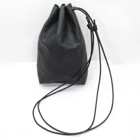 SENTI FLATTER THE SENSES センティ Dyneema Leather DRAWSTRING BAG ダイニーマ なめし革 合切袋 肩口 御徒面子 M BLACK ? エンシニータス 3018-2black-m 合切袋御徒面子    【中古】【137 鞄】【四日市 併売品】【137-250601-04OH】 バッグ・小物・ブランド雑貨-ショルダーバッグ・メッセンジャーバッグ-バッグ