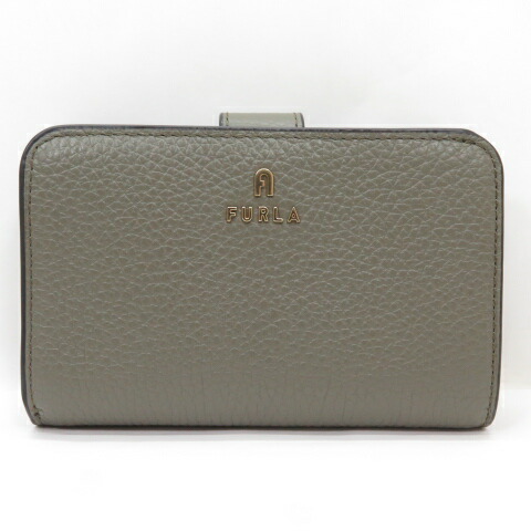 FURLA CAMELIA M フルラ カメリア コンパクト 財布 8050597499192 グレインレザー製　グリーン　セージ　L字ファスナー　本革 【中古】【138 財布】 【四日市 併売品】【138-250705-03OH】