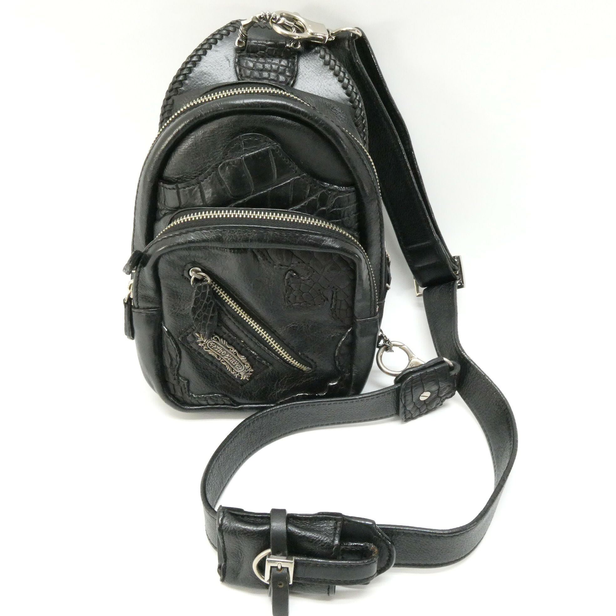 AVI SILVERS THE SLAYER 本革 上半身うしろ側 牛皮 × クロコダイル革 黒いこと  SLB-18339    【中古】【137 鞄】【四日市 併売品】【137-250816-01OH】 ボディバッグ・ウエストポーチ-バッグ
