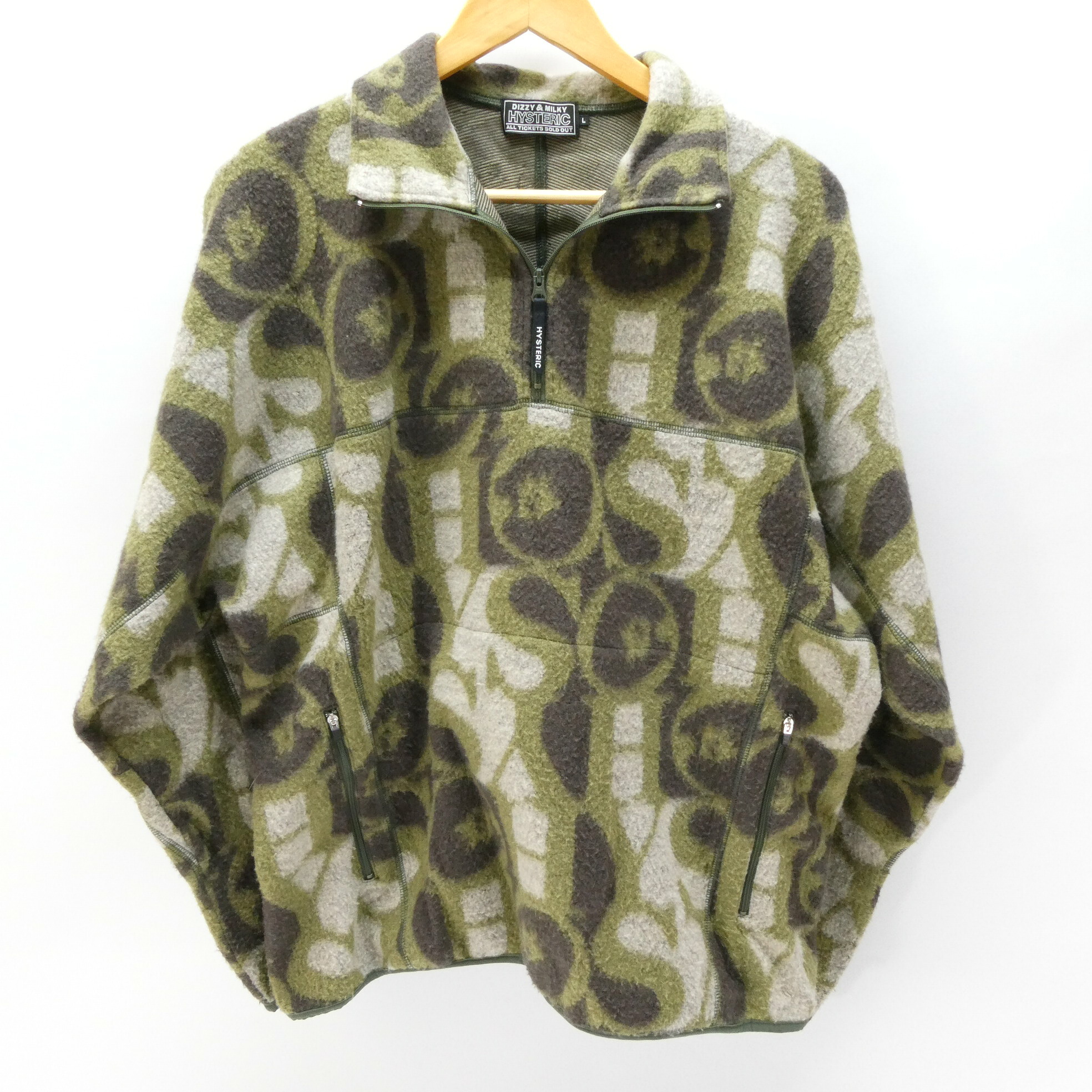 HYSTERIC GLAMOUR　ヒステリックグラマー　DIZZY & MILKY　CIRCLE GIRL柄　ジャカード 　スタンドネックプルオーバー　グリーン　02223CS06　総柄 フリースジャケット 【中古】【125 DM】 【四日市 併売品】【125-251103-09OH】