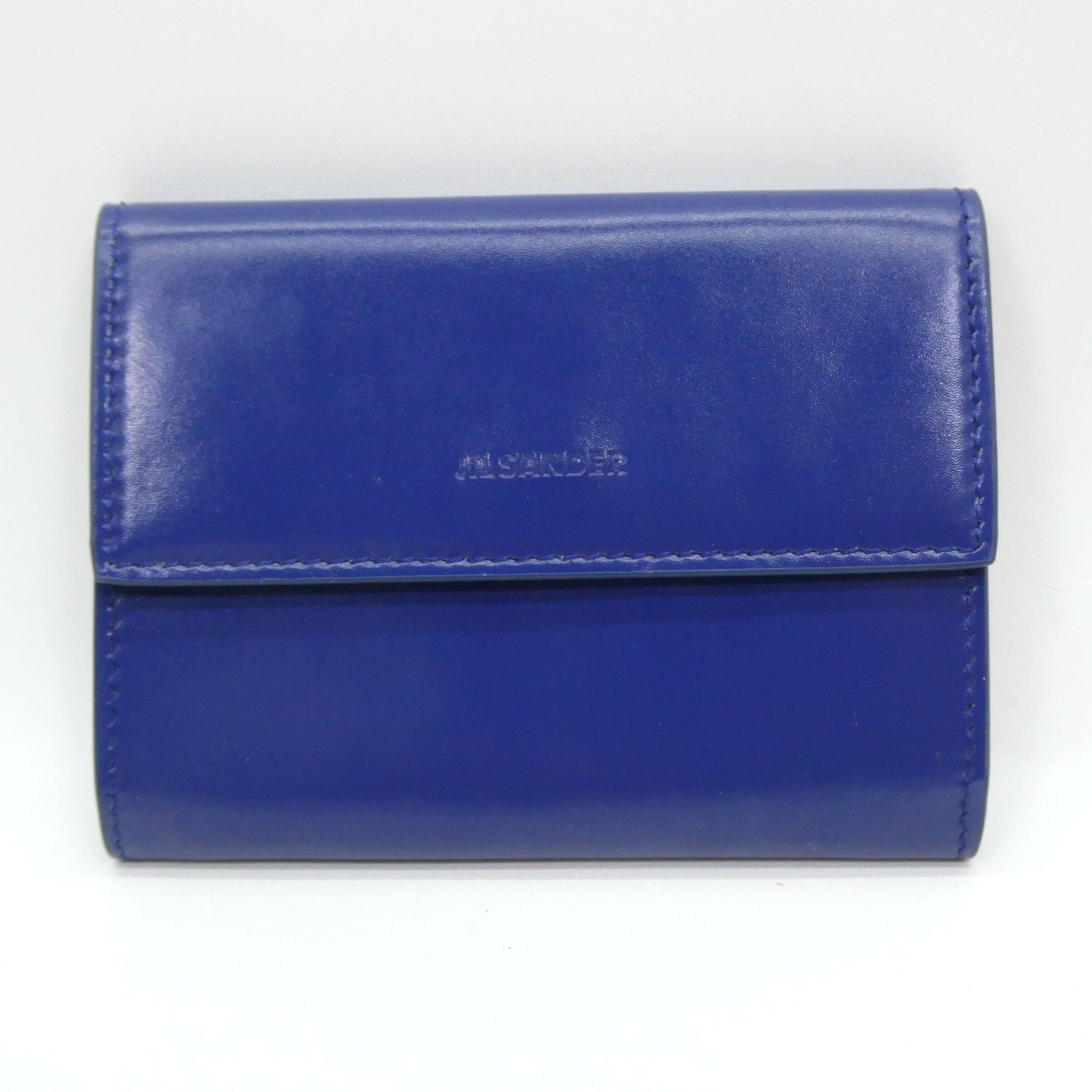 JILSANDER ジル・サンダー エンボスロゴ 歌留多容れもの 名刺入れ なめし革 本革 青碧   【中古】【138 金入れ】【四日市 併売品】【138-260605-06OH】