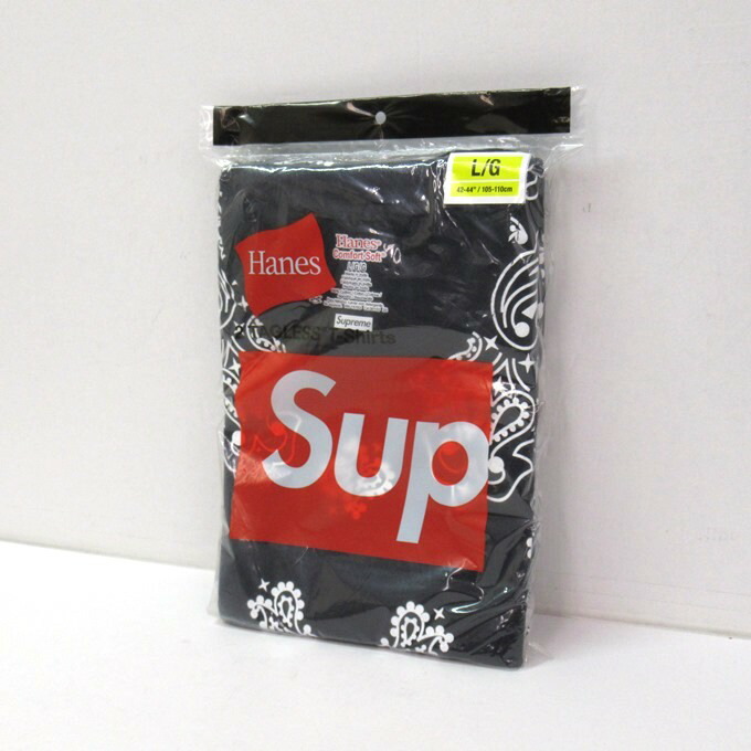 SUPREME 22AW Hanes Bandana Tagless T-Shirts (2 Pack) シュプリーム ヘインズ バンダナ タグレス Tシャツ(2パック) ブラック サイズ:L 【中古】【126 ストリート】 【四日市 併売品】【126-240312-04USH】