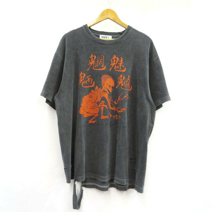 KIDILL LHP EXCLUSIVE CHIMI MORYO TEE キディル ウォッシュ加工 プリント 半袖 Tシャツ KLLHP004 Black Overdye サイズ：フリー【中古】【126 ストリート】【四日市 併売品】【126-250721-02VH】