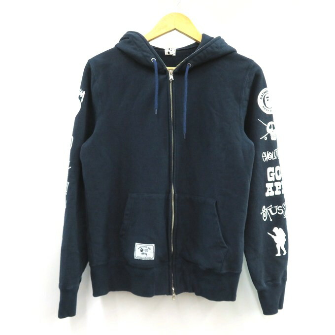 A BATHING APE × STUSSY 110 ダブルジップ パーカー A BATHING APE - stussy APE 限定 ダブルネーム コラボ パーカー