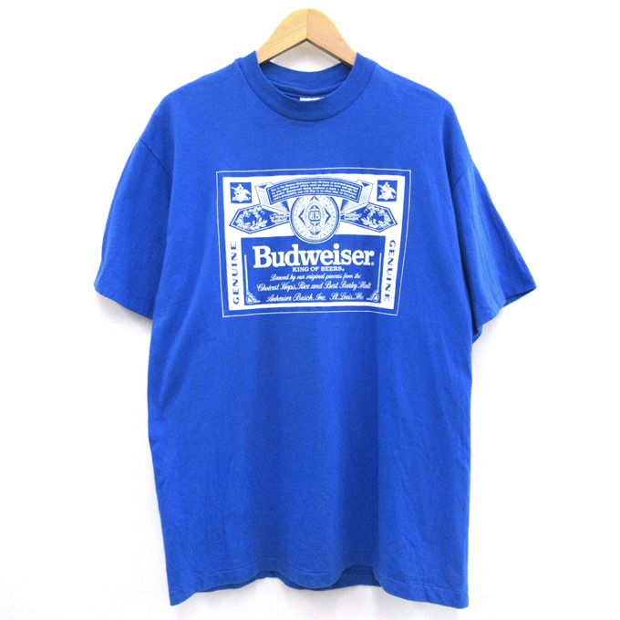 Hanes 90's Budweiser S/S Tee ヘインズ バドワイザーTシャツ ブルー　サイズ：L 【中古】【128 アメカジ】 【四日市 併売品】【128-250818-08SH】