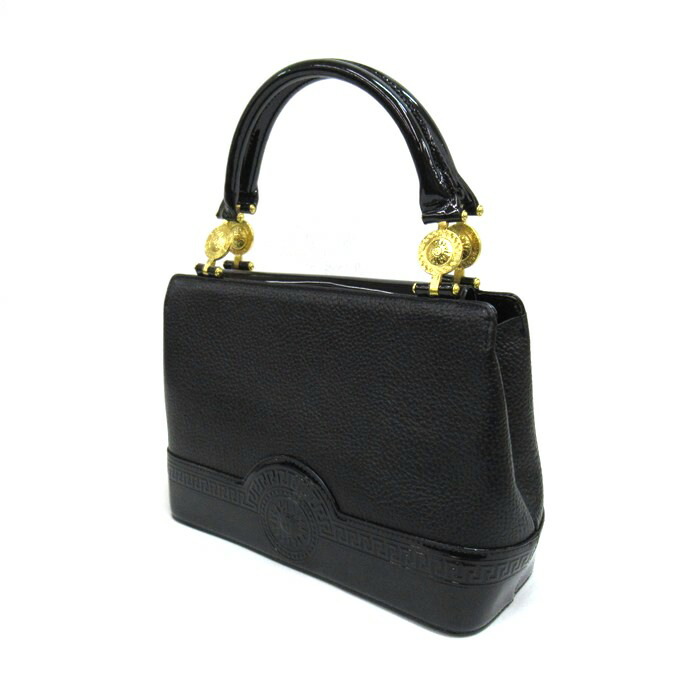 極美品✨ヴェルサーチ　バニティバッグ　2way　ストライプ　サンバース　高級　黒 GIANNI VERSACE ジャンニ ヴェルサーチ ロゴ サンバースト