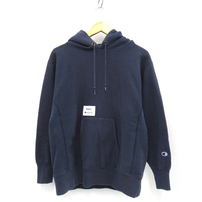 WTAPS&times;Champion REVERSE WEAVE HOODED SWEATSHIRT ダブルタップス&times;チャンピオン リバースウィーブ フーデッド スウェットシャツ プルオーバーパーカー C8-T109　ネイビー　サイズ：S【中古】【126 ストリート】【四日市 併売品】【126-251104-03SH】｜フーリエ　店