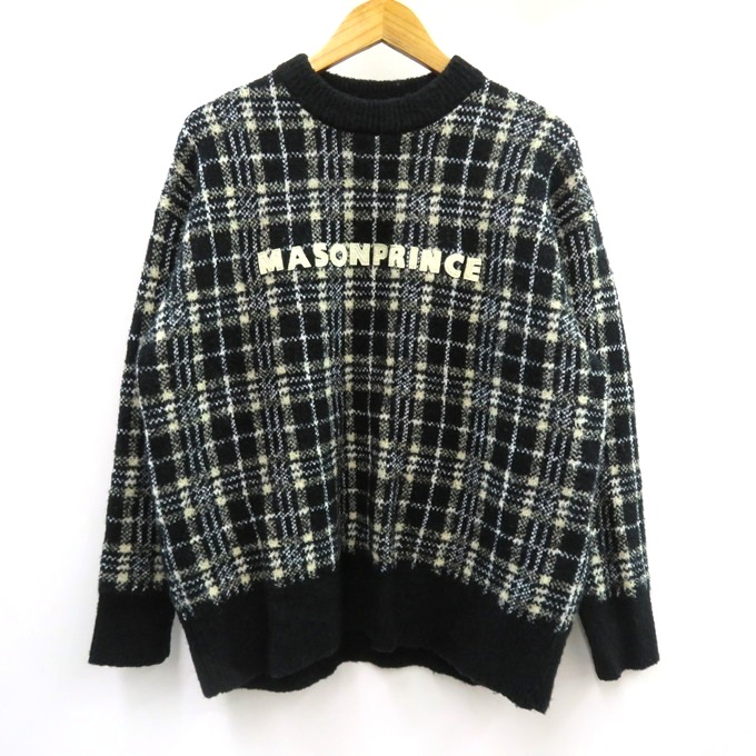 MASONPRINCE　Oversized retro check embroidery logo knit pullover メイソンプリンス　オーバーサイズ レトロ チェック プルオーバー ニット / セーター ブラック　サイズ：1 (S) 【中古】【126 ストリート】 【四日市 併売品】【126-251226-04VH】