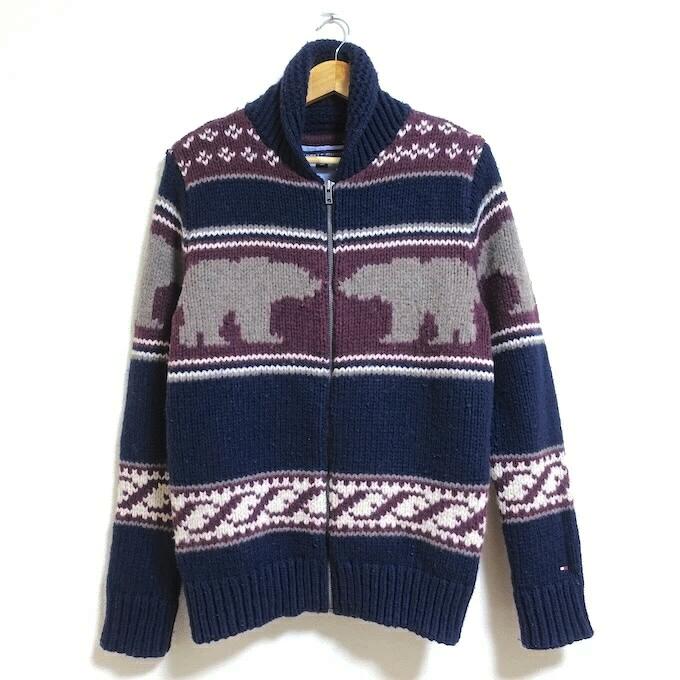 TOMMY HILFIGER ZIP UP SWEATER トミー ヒルフィガー　ジップアップセーター ネイビー　サイズ：M 【中古】【122 インポート】 【四日市 併売品】【122-251213-02YH】