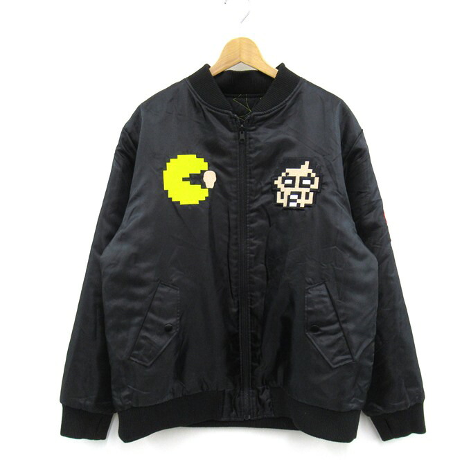 PUNK DRUNKERS×PAC-MAN PAC-MA-1 パンクドランカーズ×パックマン リバーシブル ジャケット ブラック　サイズ：XL 【中古】【126 ストリート】 【四日市 併売品】【126-260302-04SH】